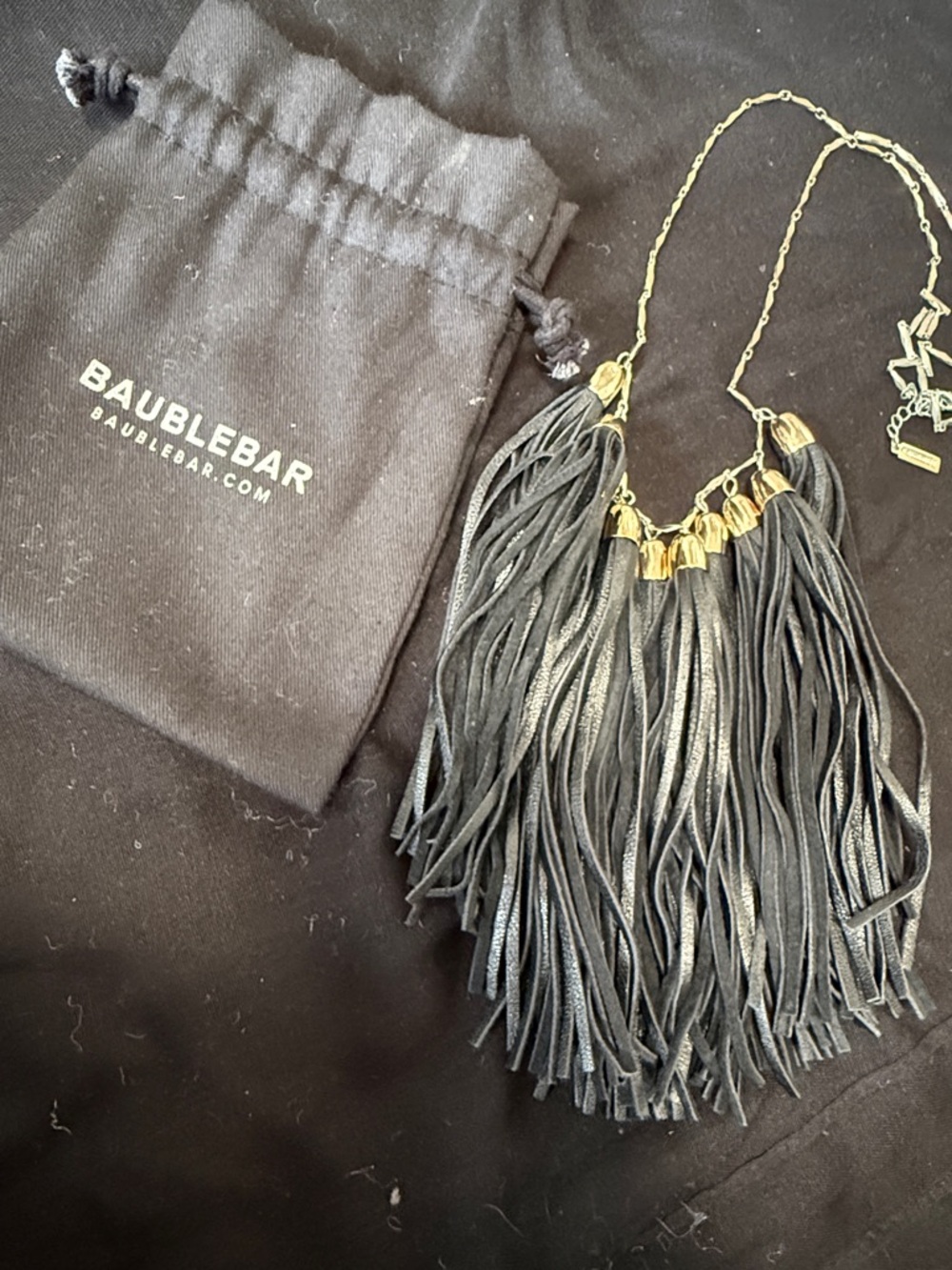 BaubleBar Black Fringe Necklace with Gold Accents